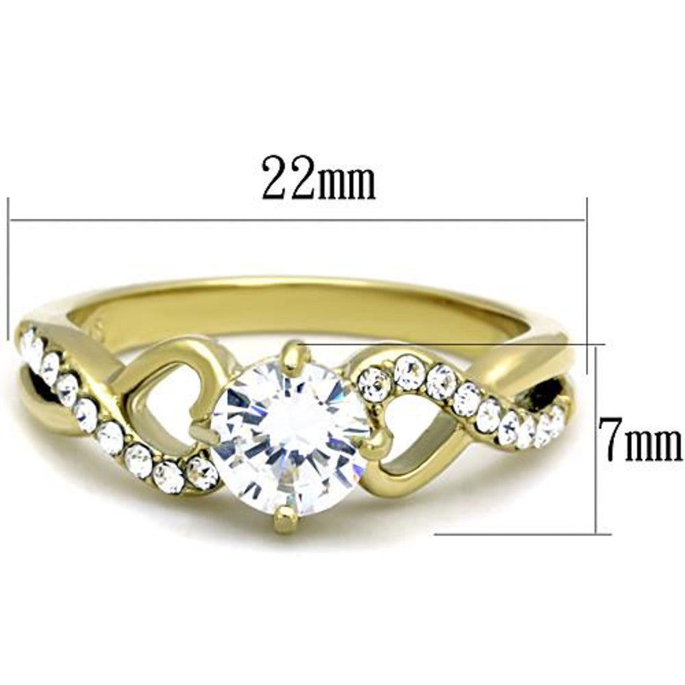 ARTK1722 Stainless Steel .89 Ct CZ Round Cut Gold Ion Plated Engagement Ring Size 5-10